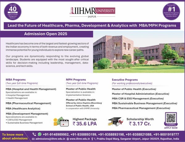 IIHMR University, Jaipur started admissions – Make your career in health care